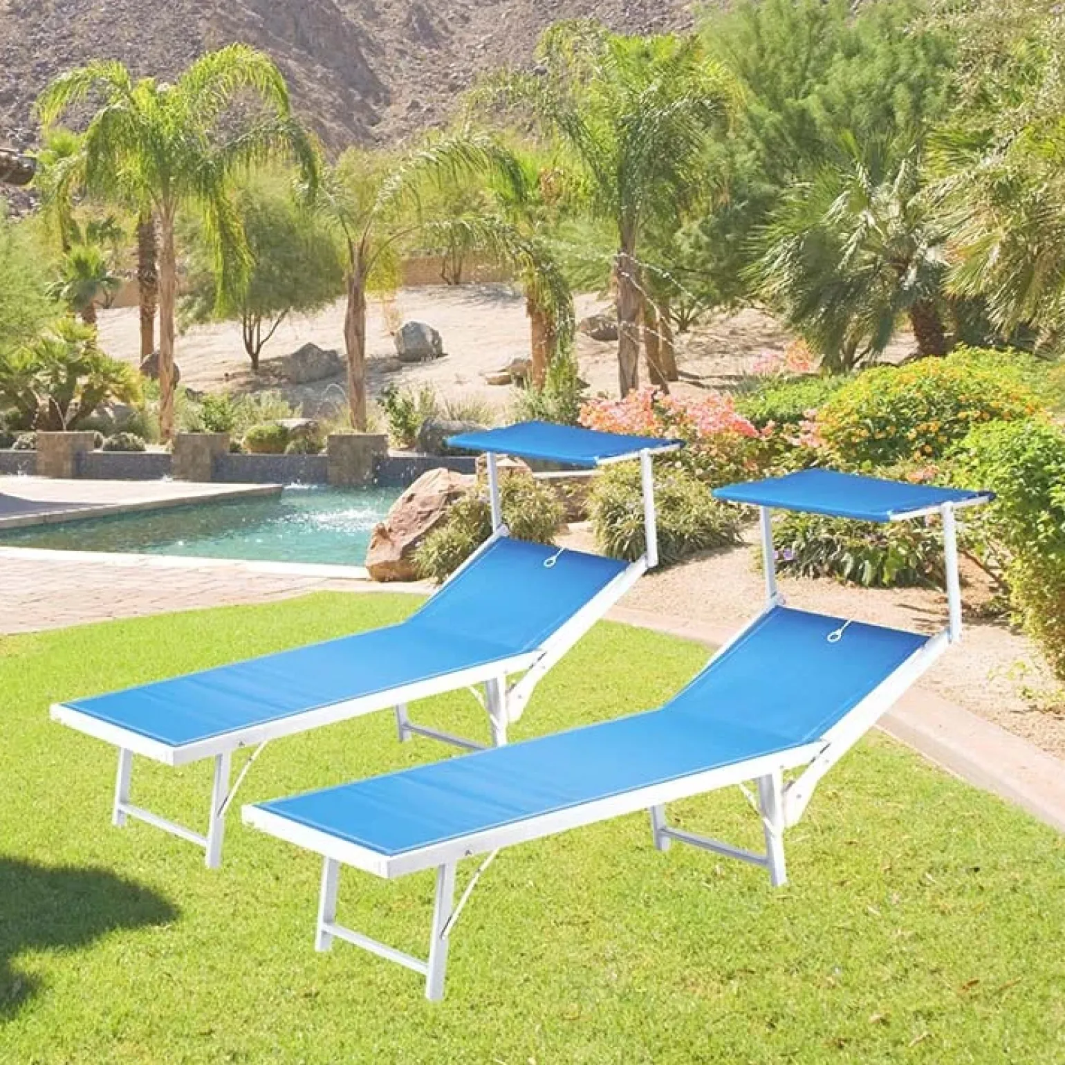 Lettino da giardino 59x186cm in textilene blu Malaga