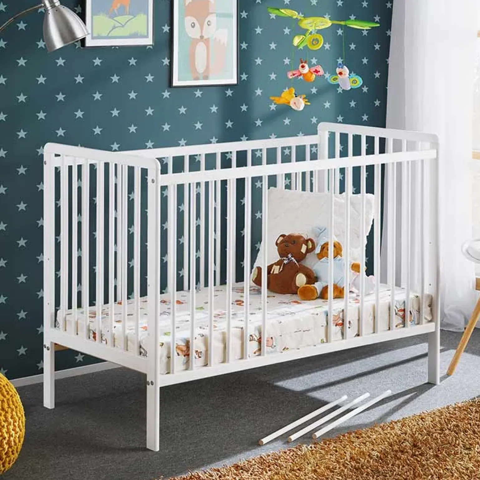 Lettino per bambini con materasso 65x124cm bianco Shine
