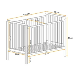 Lettino per bambini con materasso 65x124cm bianco Shine