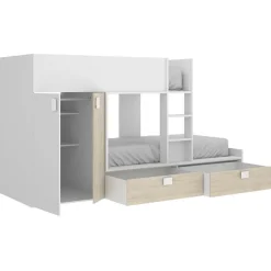 Letto a castello con armadio 275x106cm bianco rovere Clark