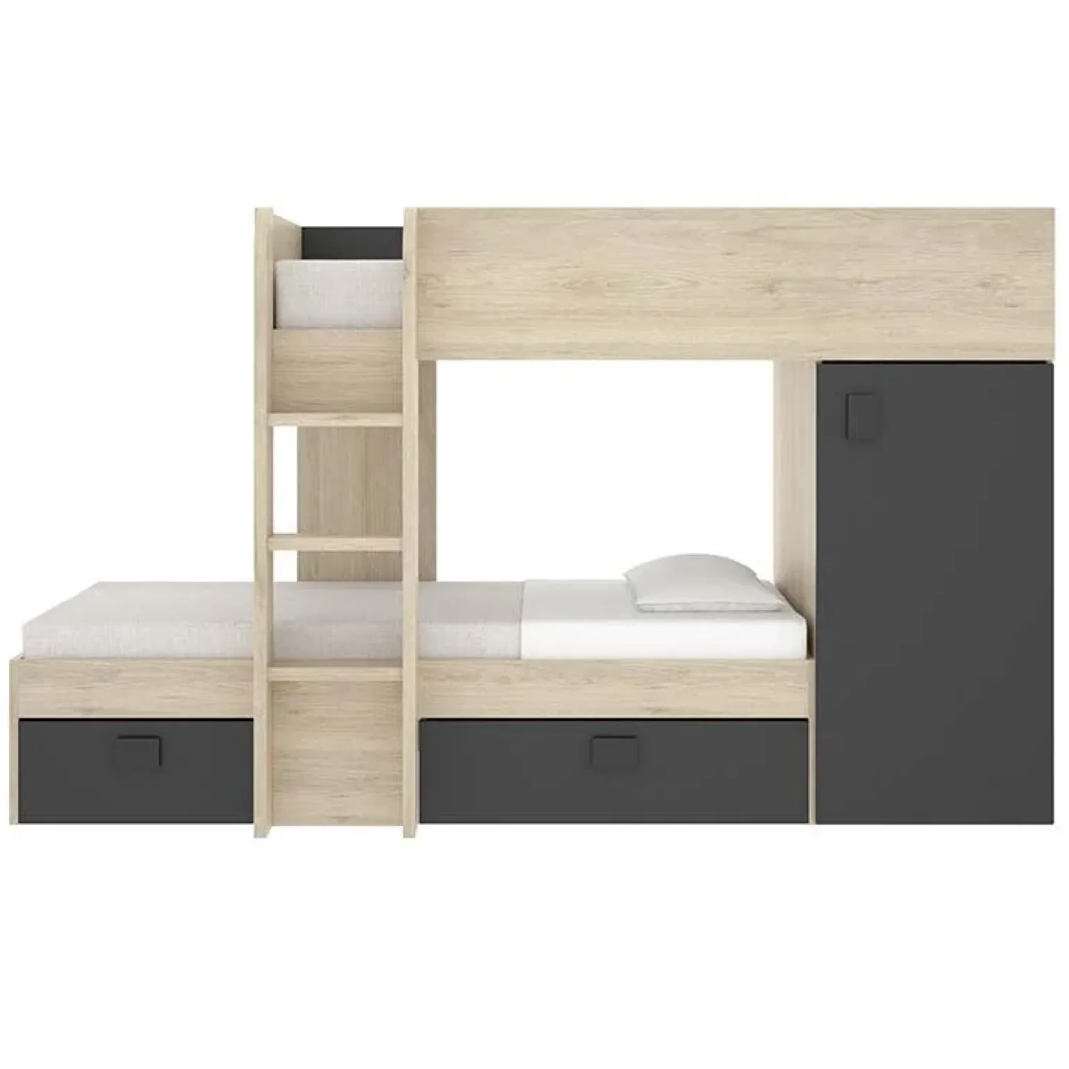 Letto a castello per bambini con armadio 255x112cm rovere grafite Sole