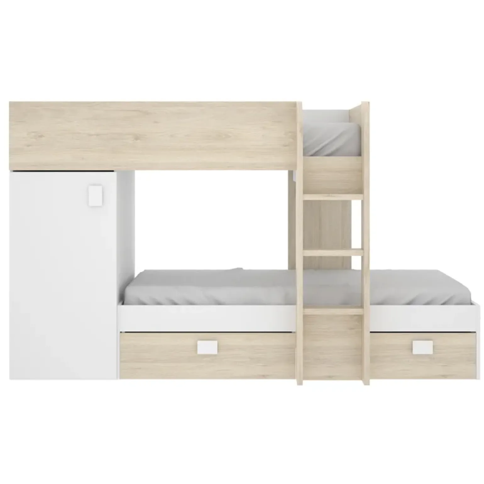 Letto a castello per bambini con armadio 255x112cm rovere bianco Sole