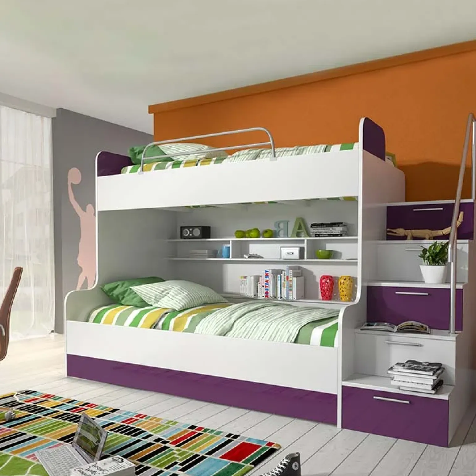 Letto a castello per bambini 254x120cm bianco viola Enrico Gihome®