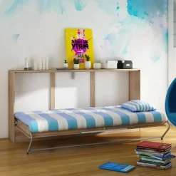 Letto a scomparsa orizzontale 90x200cm singolo rovere blu Alvin Gihome®