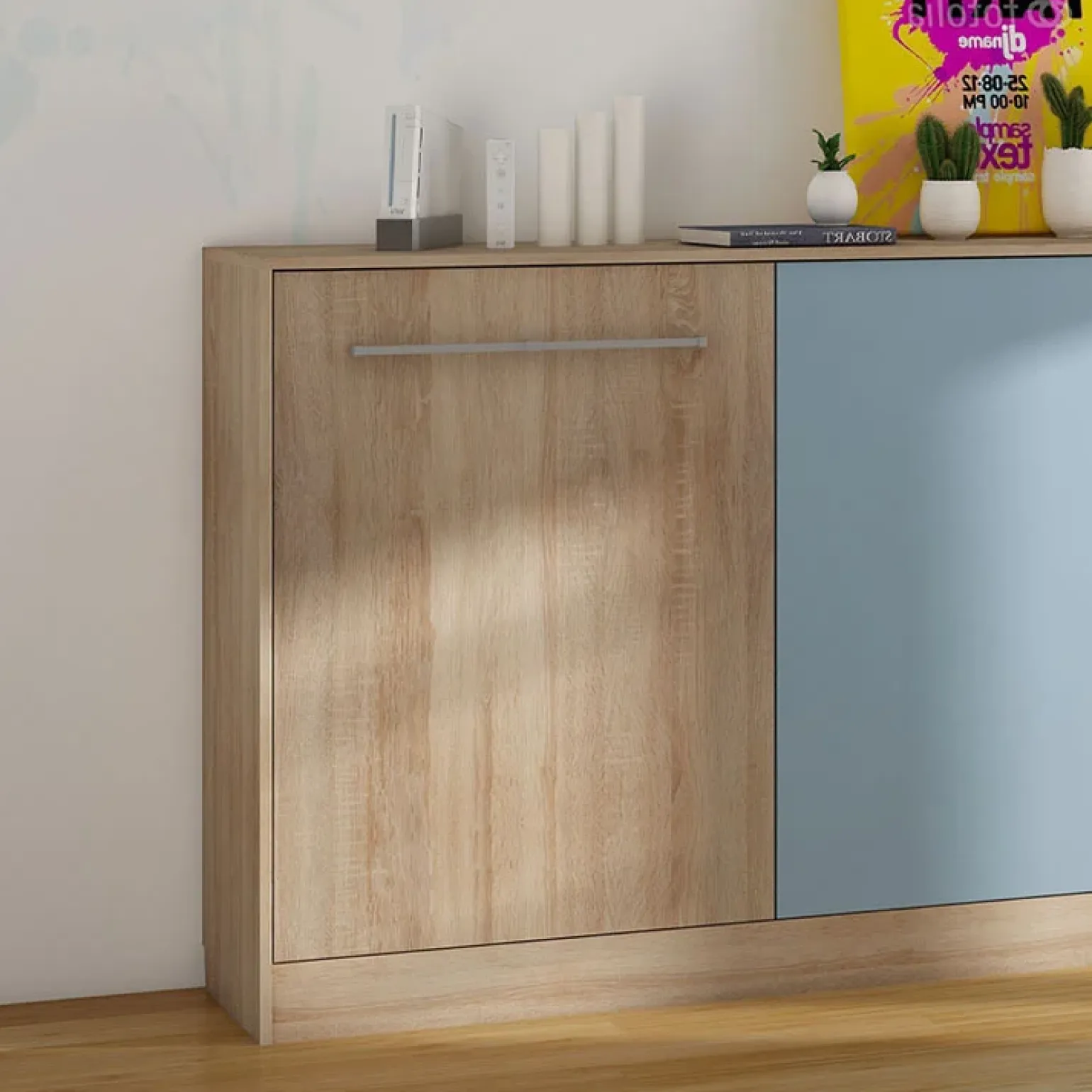 Letto a scomparsa orizzontale 90x200cm singolo rovere blu Alvin Gihome®
