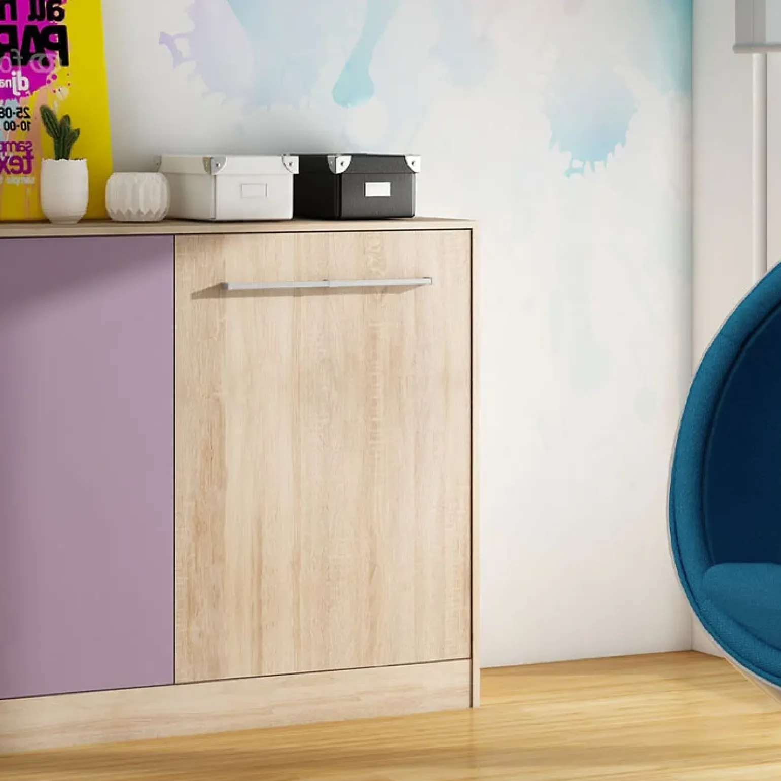 Letto a scomparsa orizzontale 90x200cm singolo rovere rosa Alvin Gihome®