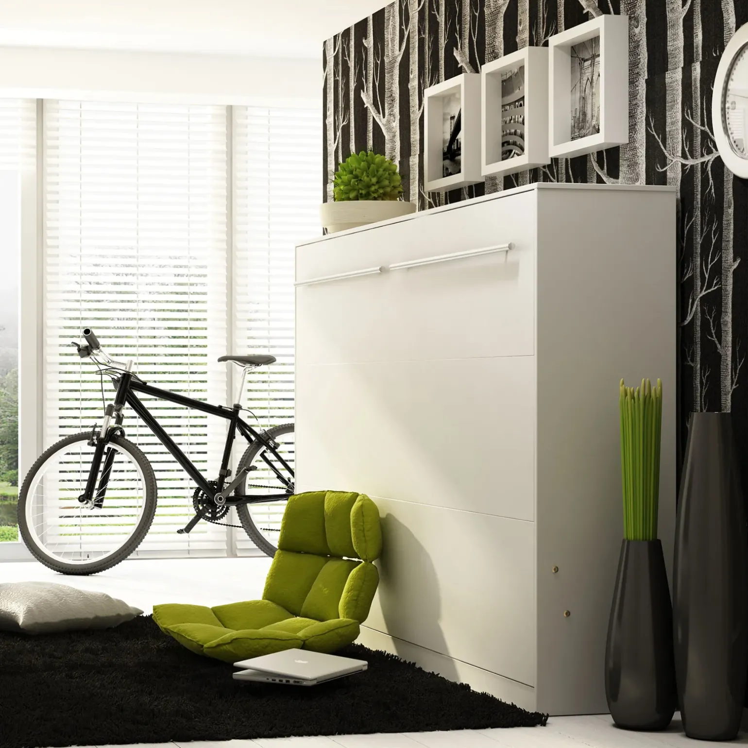 Letto a scomparsa orizzontale 90x200 cm singolo bianco Chimera