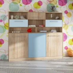 Letto a scomparsa orizzontale 90x200cm singolo con libreria rovere blu Alvin Gihome®
