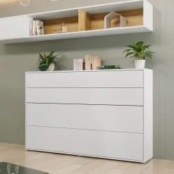 Letto a scomparsa orizzontale 120x200 cm una piazza e mezza bianco Camelio