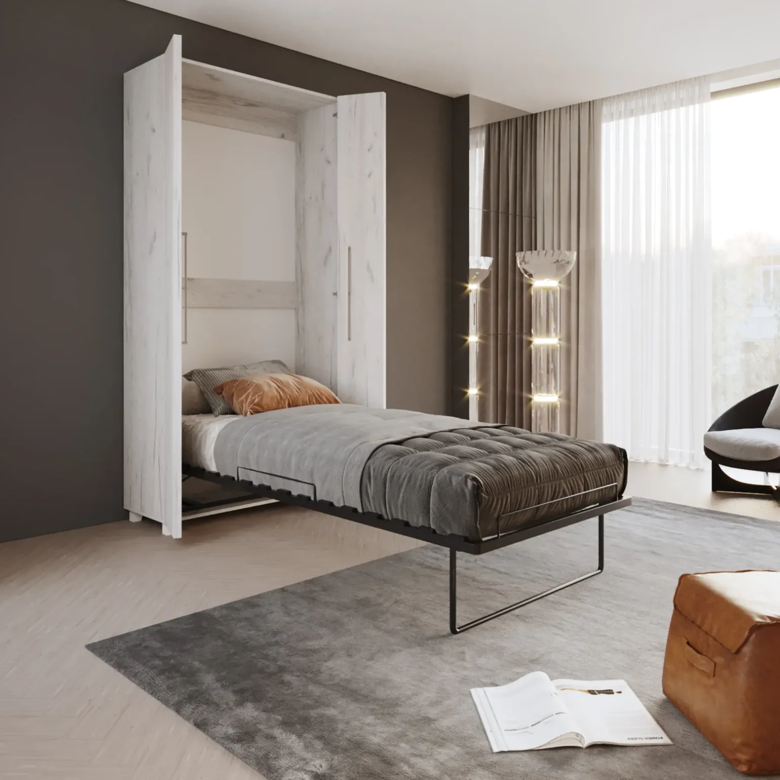 Letto a scomparsa verticale 90x200cm singolo bianco pino Calvin Gihome®