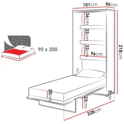 Letto a scomparsa verticale 90x200 cm singolo bianco Camelio