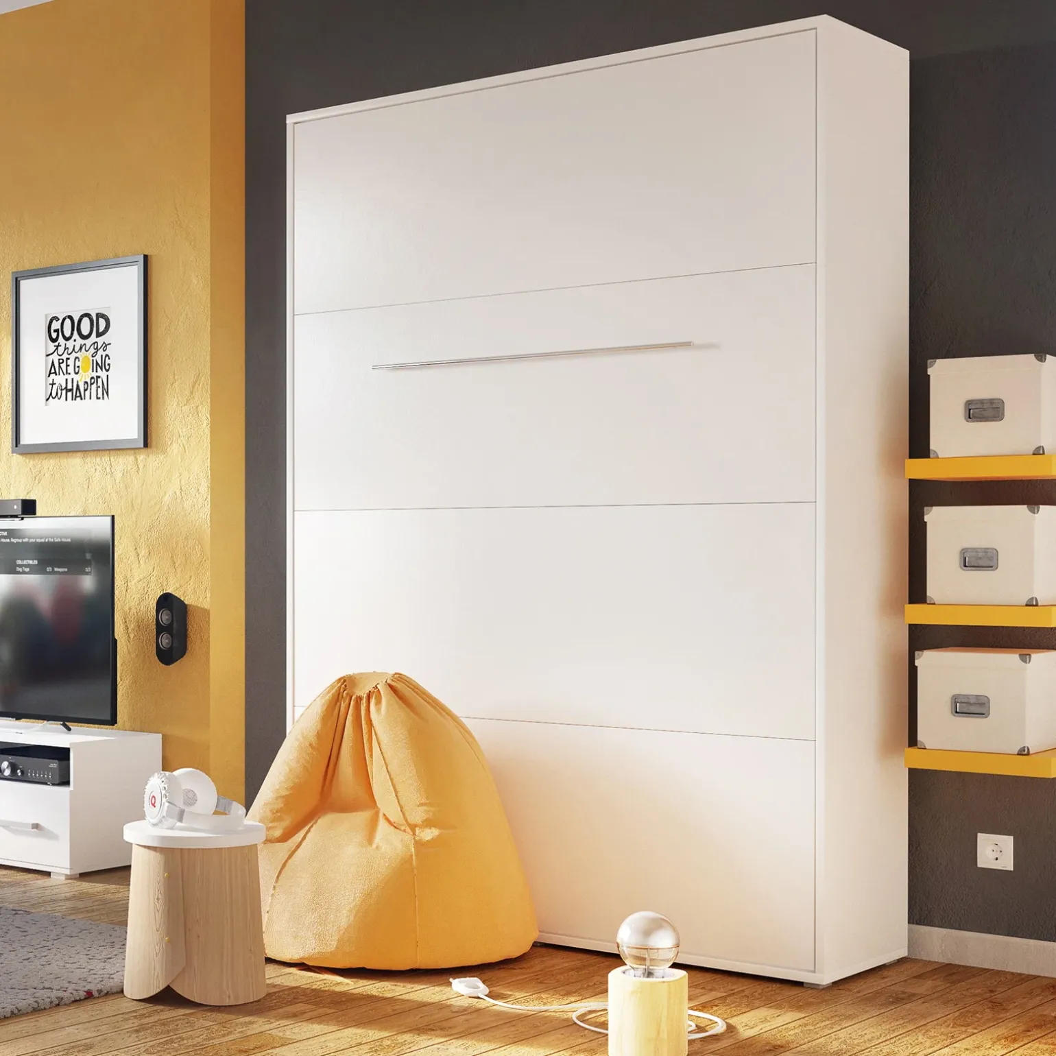 Letto a scomparsa verticale 120x200 cm una piazza e mezza bianco Chimera