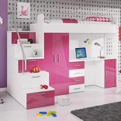 Letto a soppalco con armadio 254x120cm bianco rosa Simone Gihome®