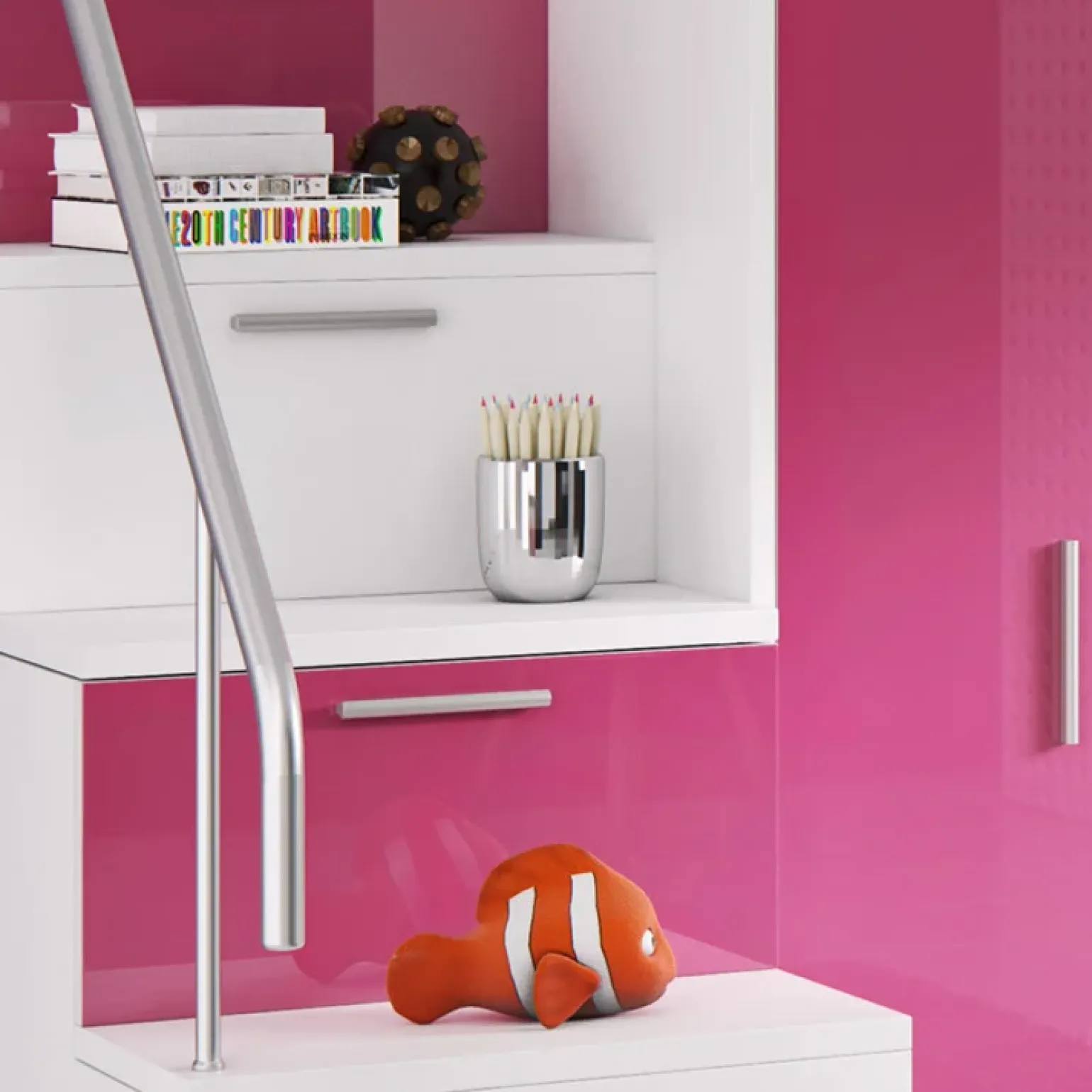 Letto a soppalco con armadio 254x120cm bianco rosa Simone Gihome®