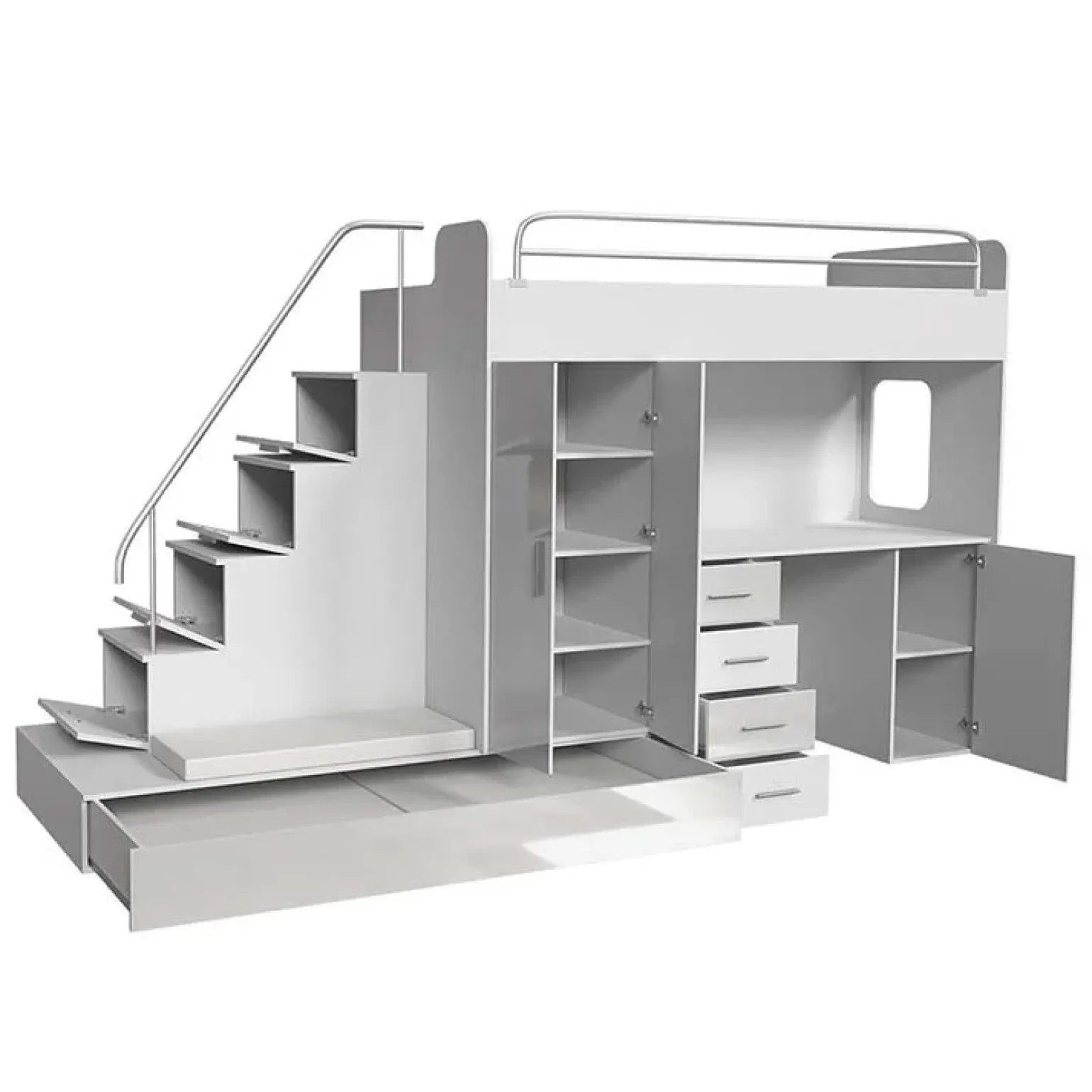 Letto a soppalco con armadio 324x180cm bianco 2 letti Diego Gihome®