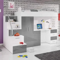 Letto a soppalco con armadio 254x120cm bianco grigio Simone Gihome®