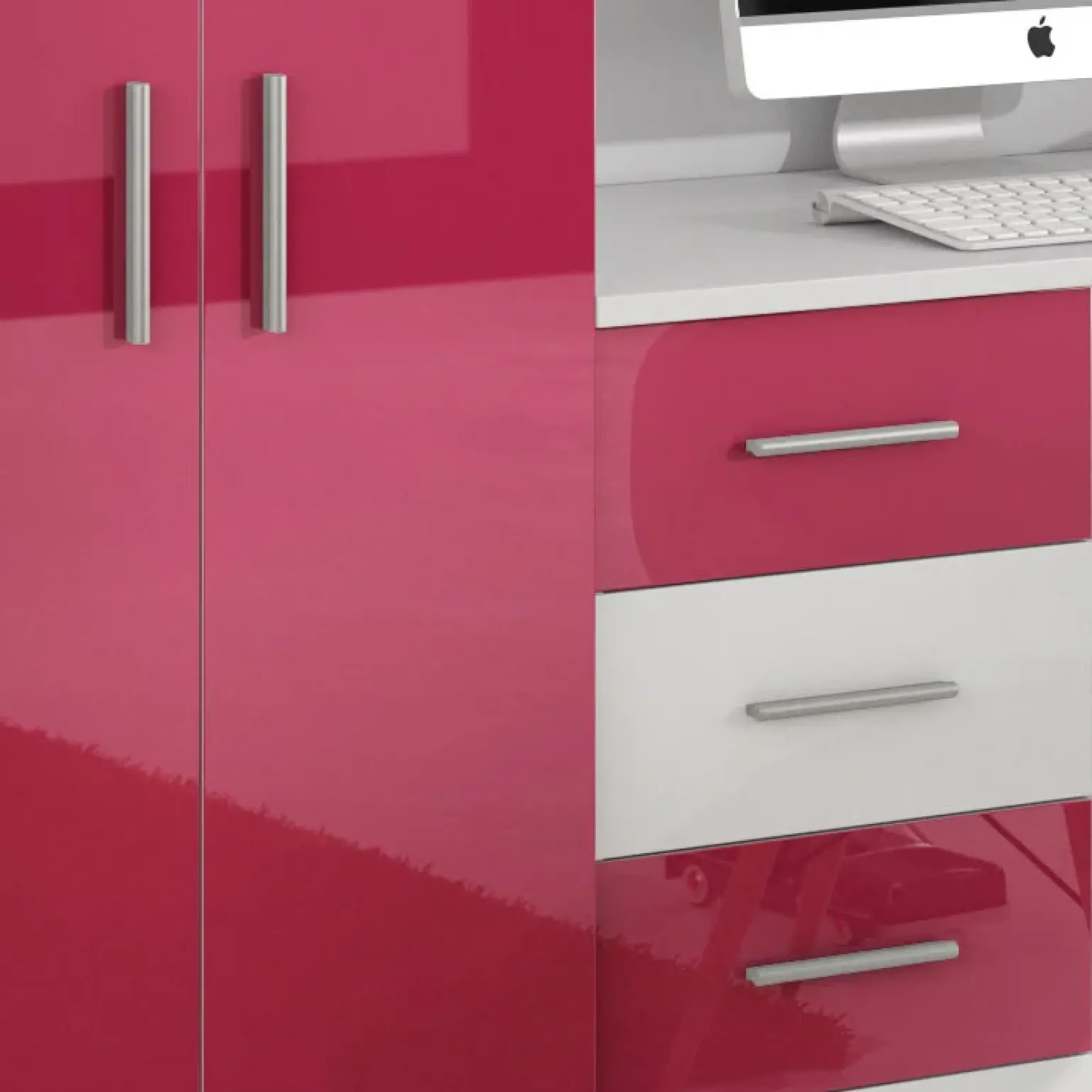 Letto a soppalco con armadio 324x180cm bianco rosa 2 letti Diego Gihome®