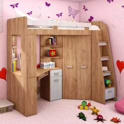 Letto a soppalco 204x120cm destra rovere miele bianco frassinato Dollie Gihome®