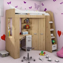 Letto a soppalco 204x120cm destra quercia bianco Dollie Gihome®