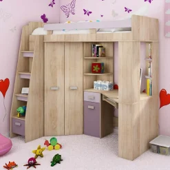 Letto a soppalco 204x120cm sinistra rovere rosa Dollie Gihome®