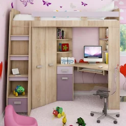 Letto a soppalco 204x120cm sinistra rovere rosa Dollie Gihome®