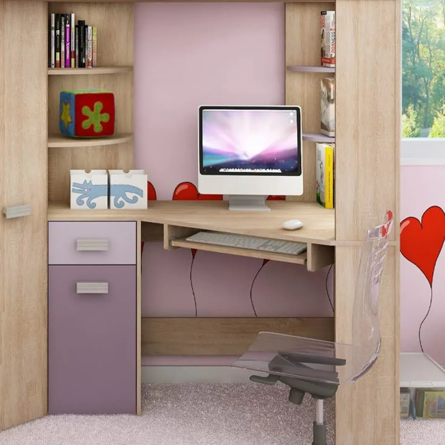 Letto a soppalco 204x120cm sinistra rovere rosa Dollie Gihome®