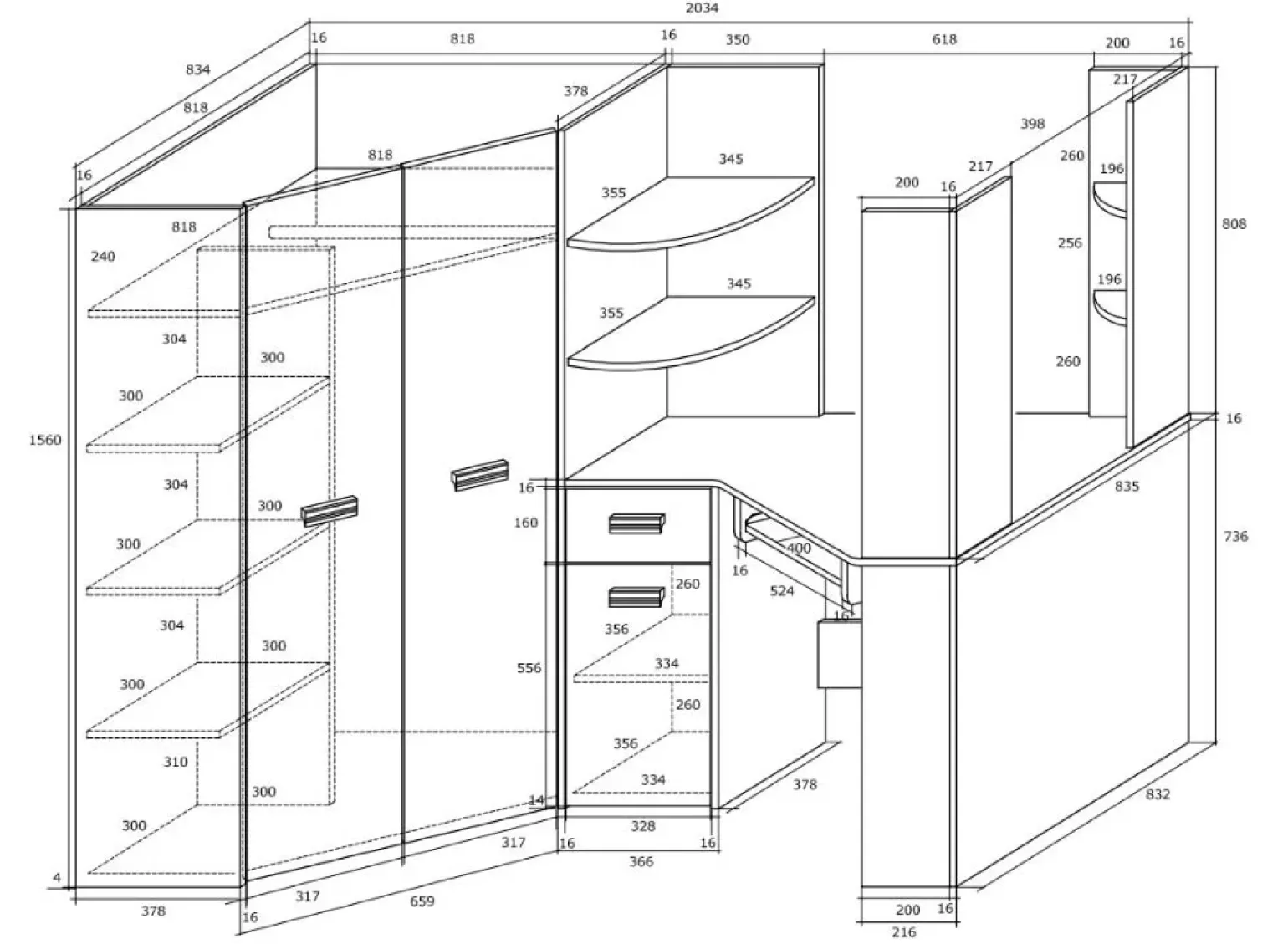 Letto a soppalco 204x120cm sinistra rovere miele bianco frassinato Dollie Gihome®