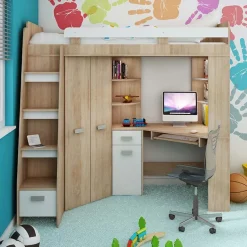 Letto a soppalco 204x120cm sinistra rovere bianco Dollie Gihome®
