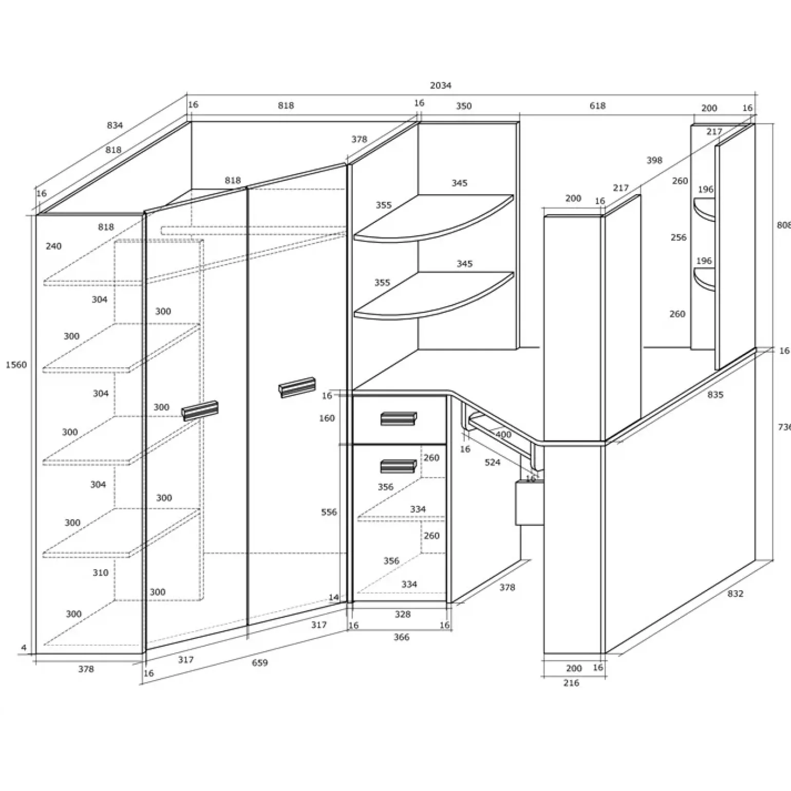 Letto a soppalco 204x120cm sinistra bianco pino grafite Dollie Gihome®