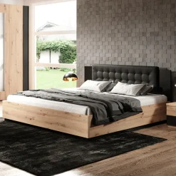 Letto alla francese contenitore 140x200cm rovere nero Vulcano
