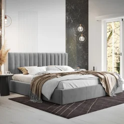 Letto alla francese 140x200 cm con rete contenitore imbottito grigio Orione
