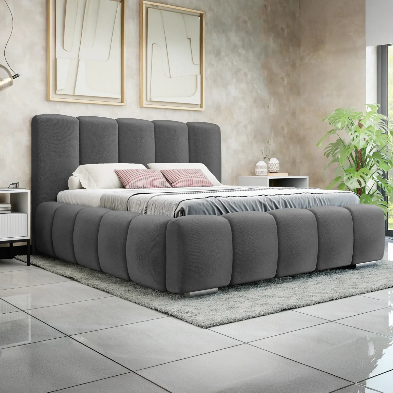 Letto alla francese 140x200 cm con rete contenitore imbottito grigio scuro Cometa