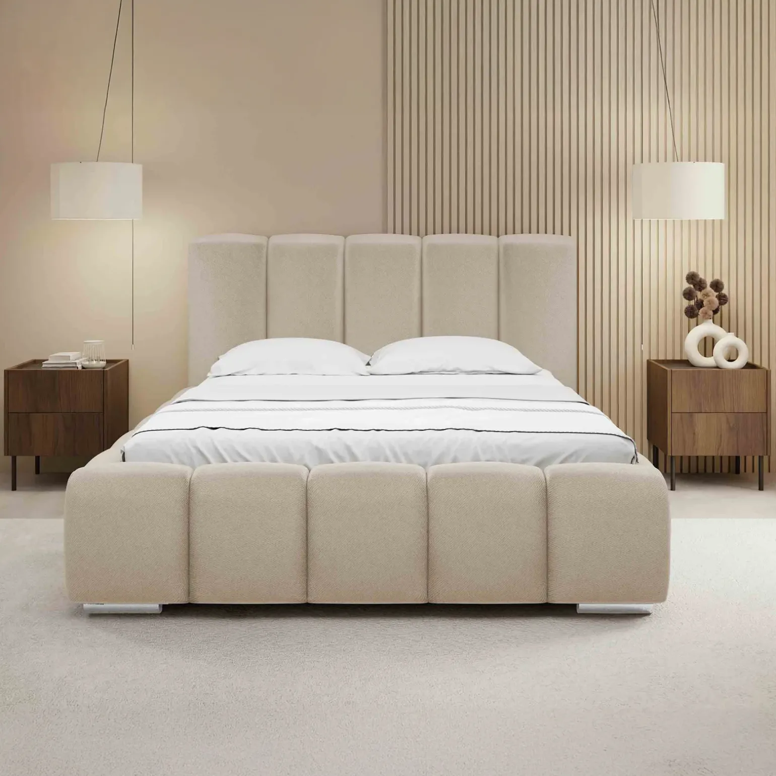 Letto alla francese 140x200 cm con rete contenitore imbottito beige Cometa