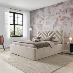 Letto alla francese 140x200 cm con rete contenitore imbottito beige Polaris
