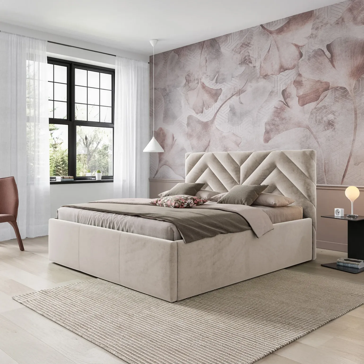 Letto alla francese 140x200 cm con rete contenitore imbottito beige Polaris