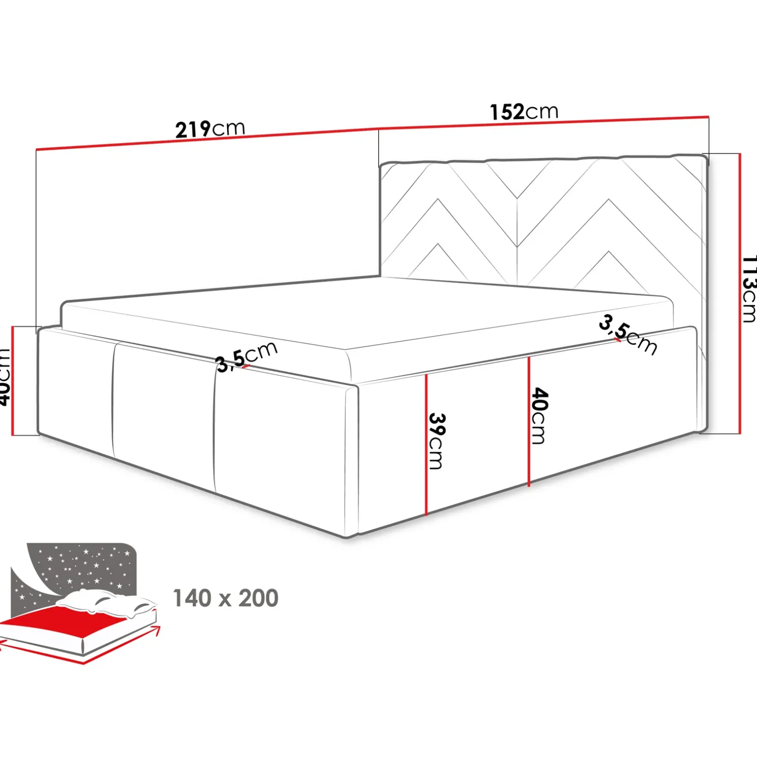Letto alla francese 140x200 cm con rete contenitore imbottito beige Polaris