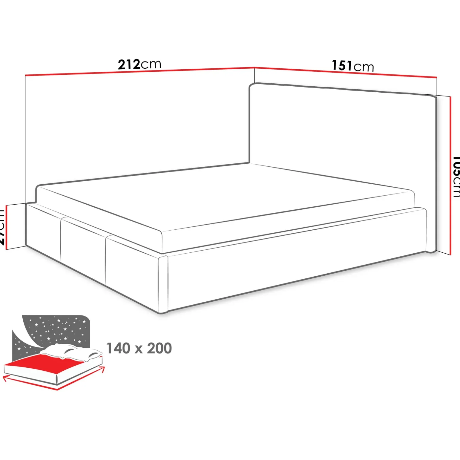 Letto alla francese 140x200 cm con rete contenitore imbottito beige Orione