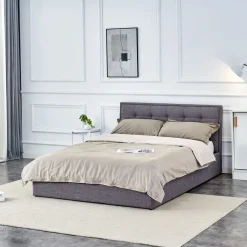 Letto alla francese 140x200cm con contenitore imbottito in tessuto grigio Foser Gihome®