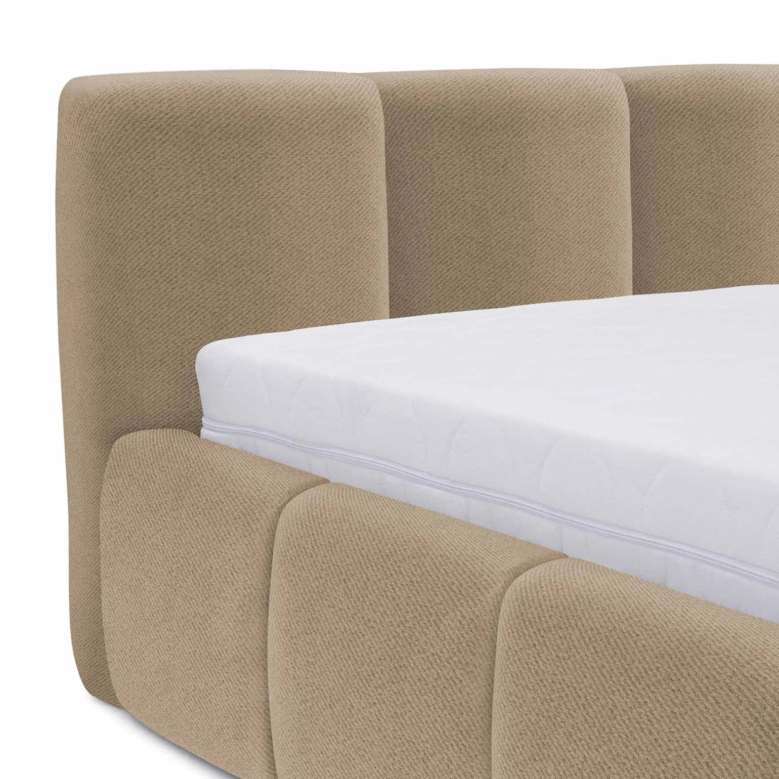 Letto alla francese 140x200cm con rete contenitore imbottito beige scuro Aluna