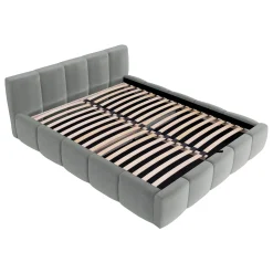 Letto alla francese 140x200cm con rete contenitore imbottito azzurro grigio Aluna