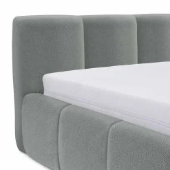Letto alla francese 140x200cm con rete contenitore imbottito azzurro grigio Aluna