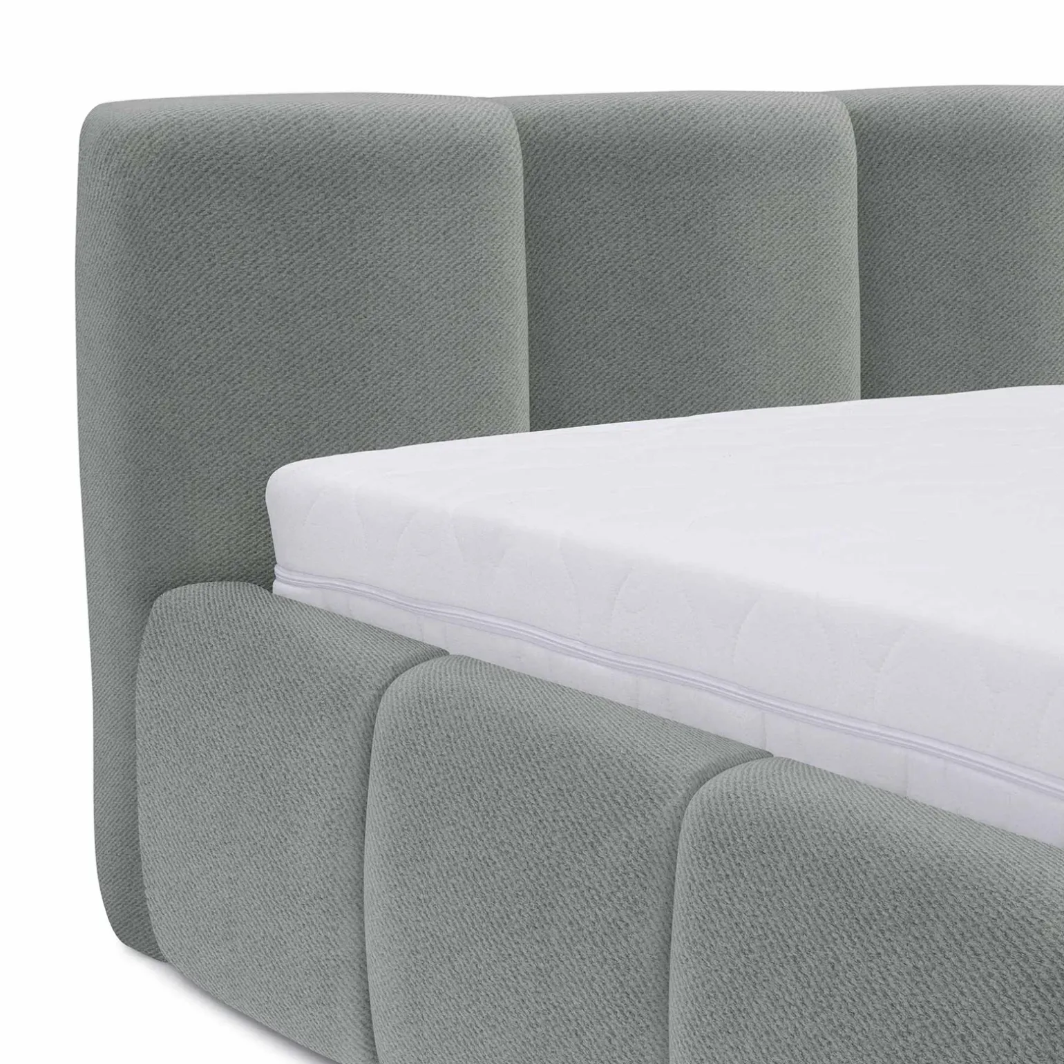 Letto alla francese 140x200cm con rete contenitore imbottito azzurro grigio Aluna