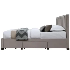 Letto alla francese 140x200cm imbottito con cassettoni beige Lux