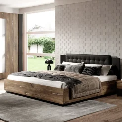 Letto alla francese 140x200cm quercia scuro nero Vulcano