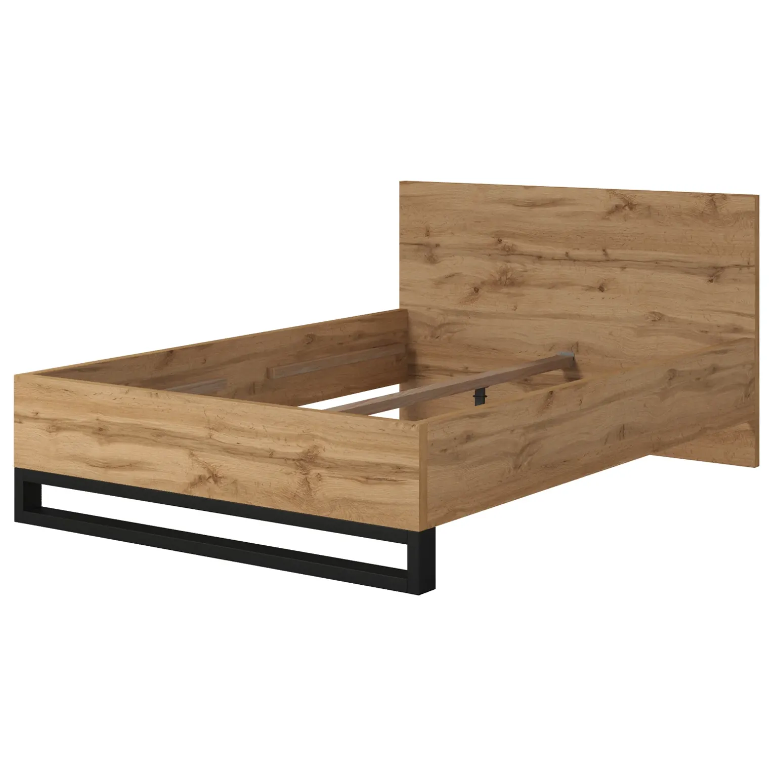 Letto alla francese 140x200cm rovere metallo nero Petra