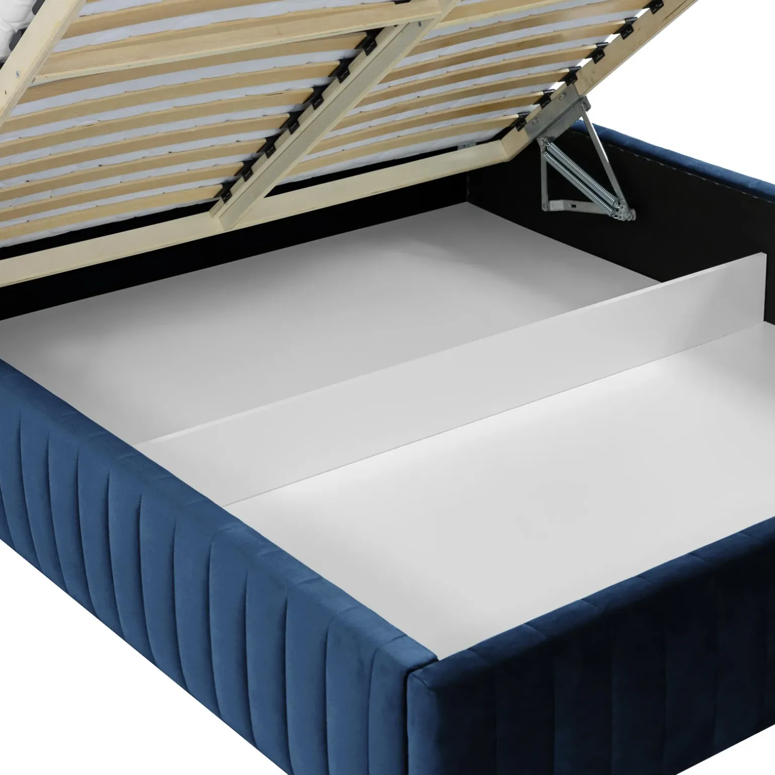 Letto contenitore alla francese 140x200cm imbottito velluto blu Poffi