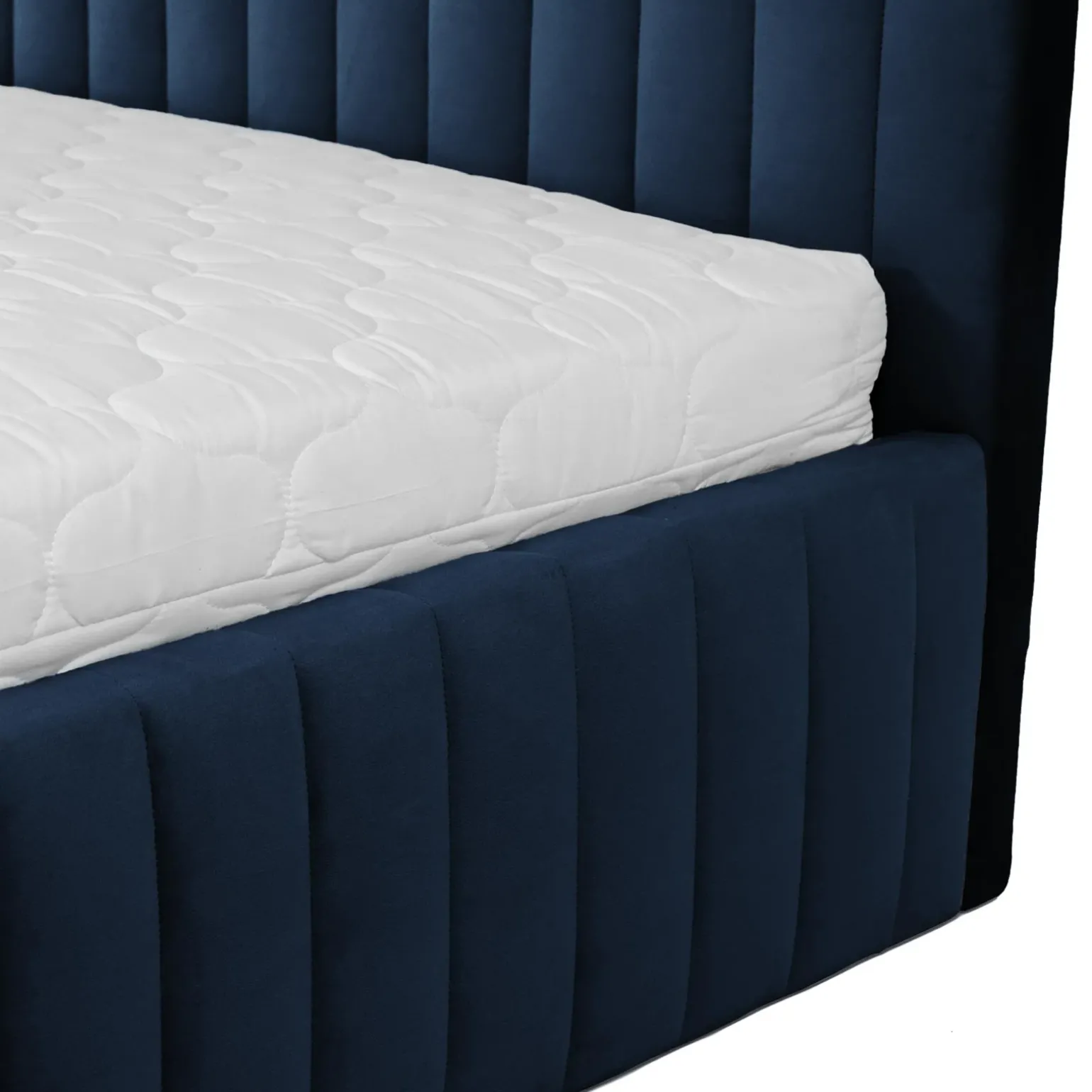 Letto contenitore alla francese 140x200cm imbottito velluto blu Poffi