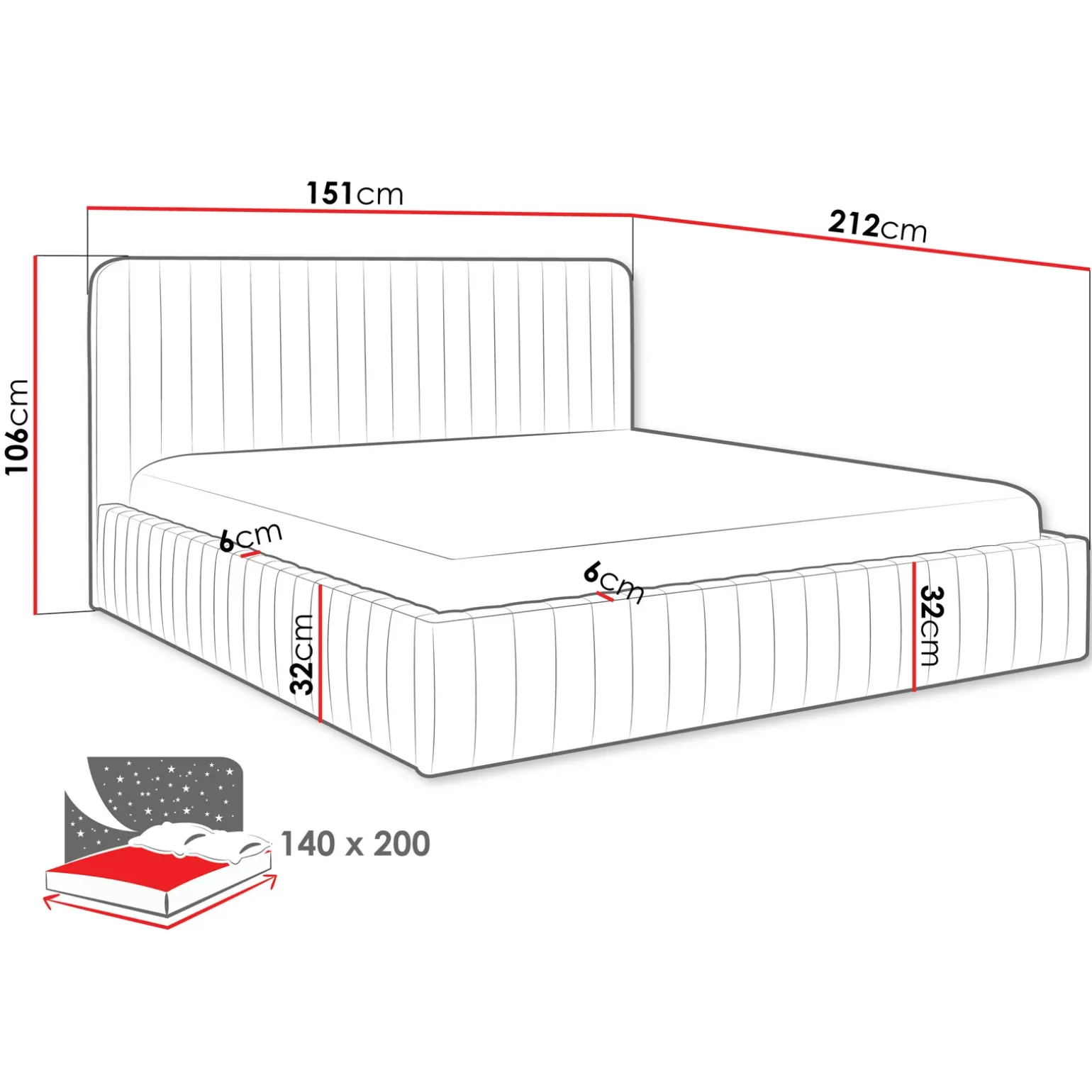 Letto contenitore alla francese 140x200cm imbottito velluto grigio Poffi
