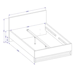 Letto contenitore alla francese 140x200cm rovere metallo nero Petra