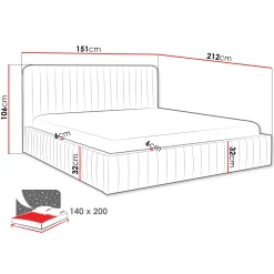 Letto contenitore alla francese 140x200cm imbottito velluto rosa Poffi